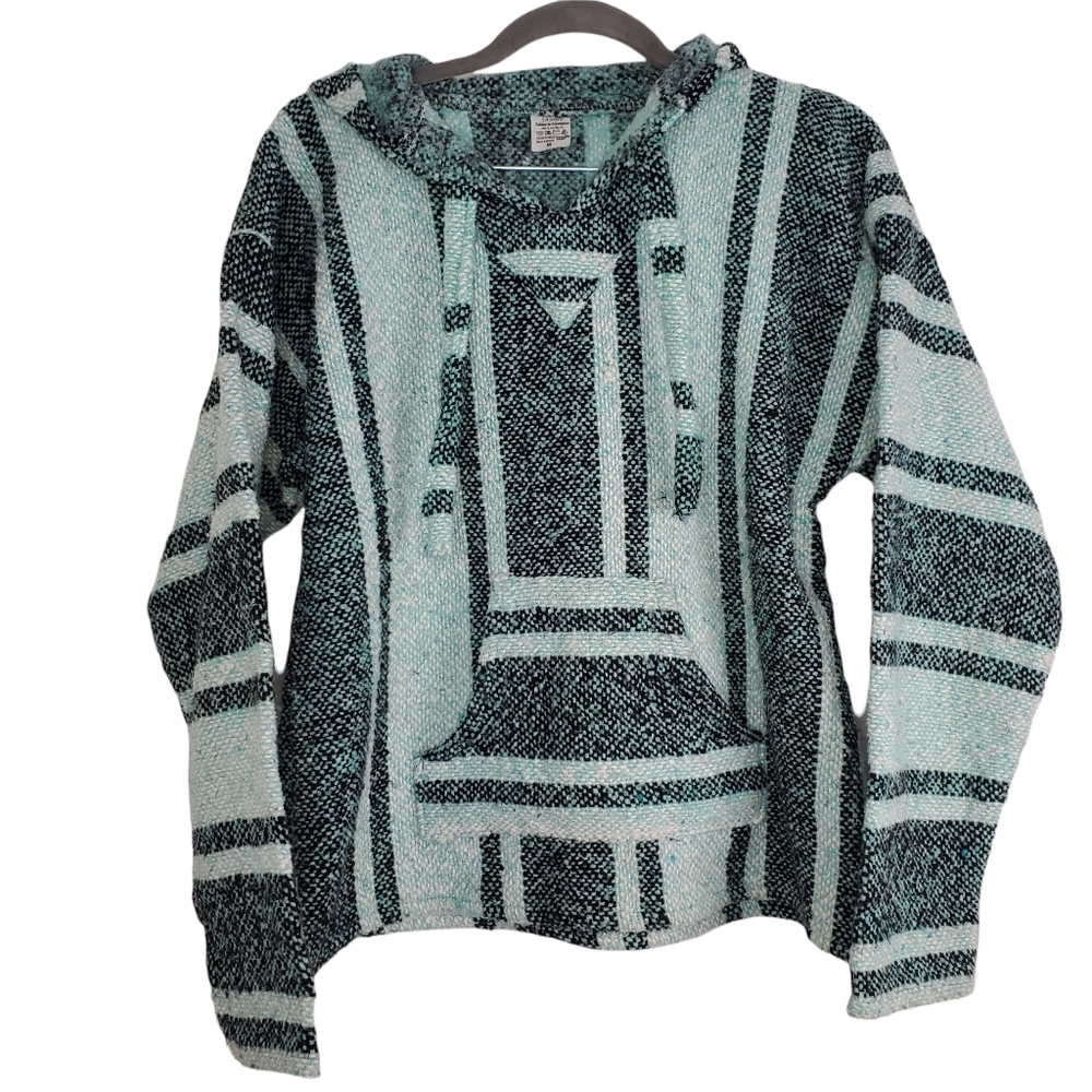 Sandy Made in Mexico Hooded Sweatshirt Teal and Black Sz. M